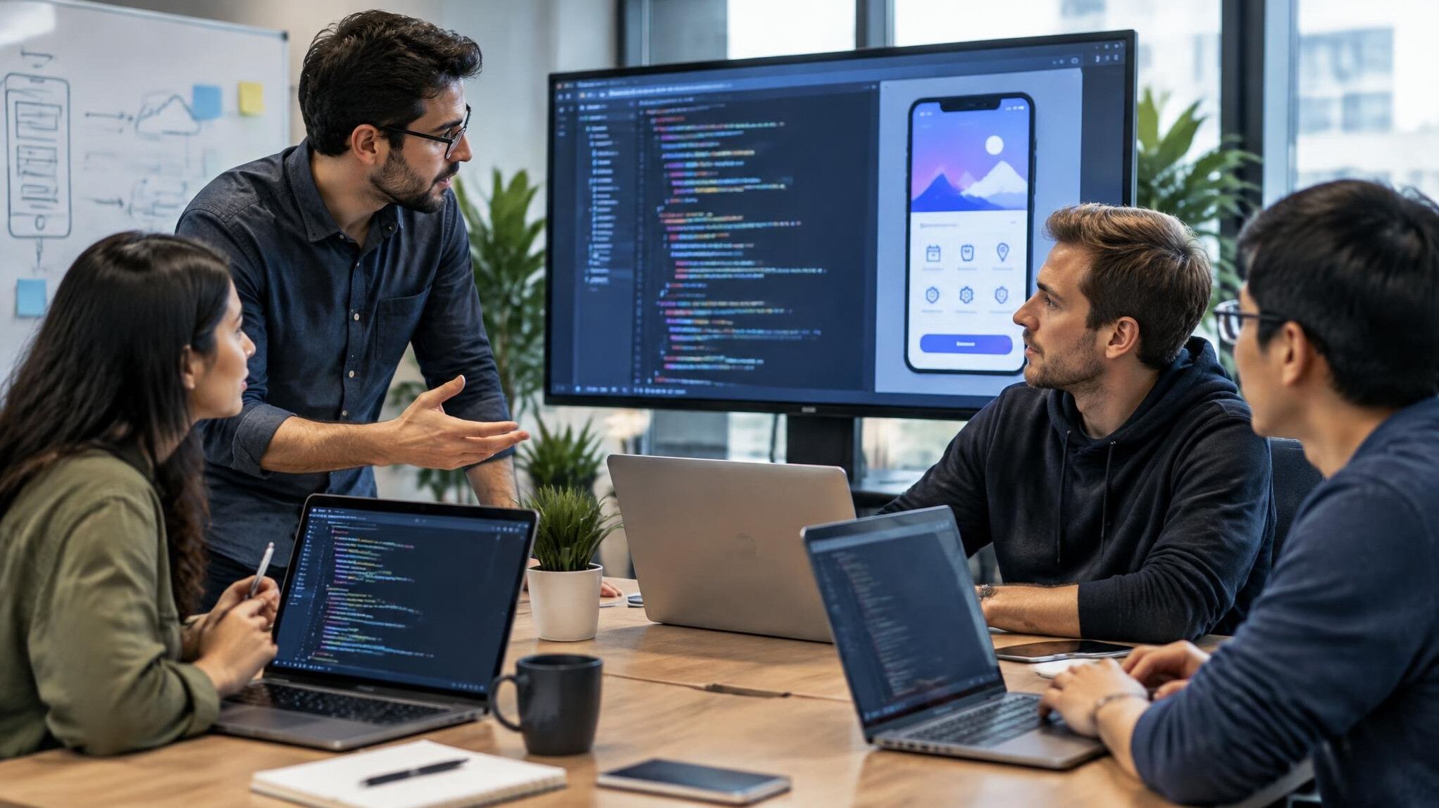 business team discussing software