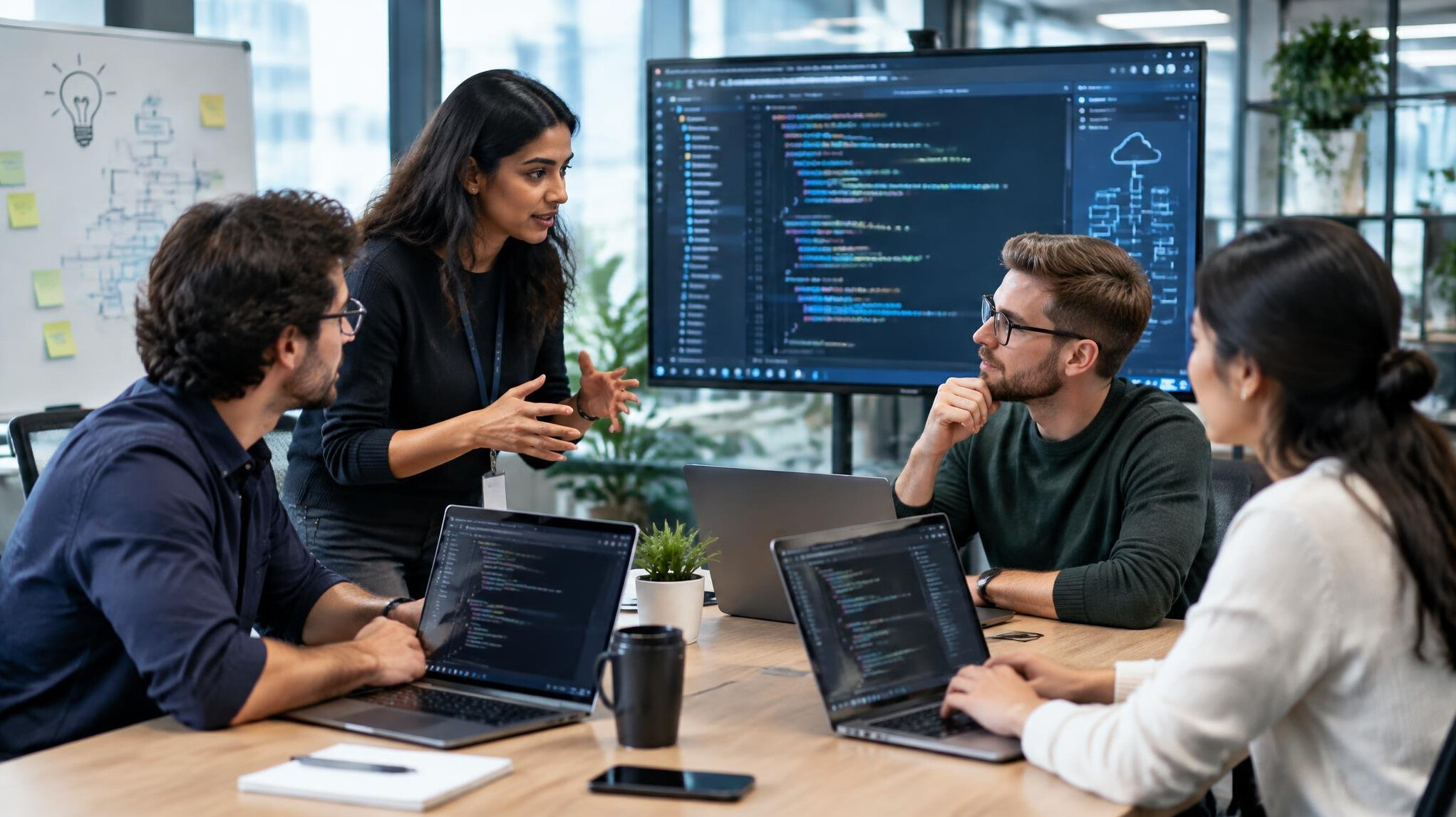 business team discussing software